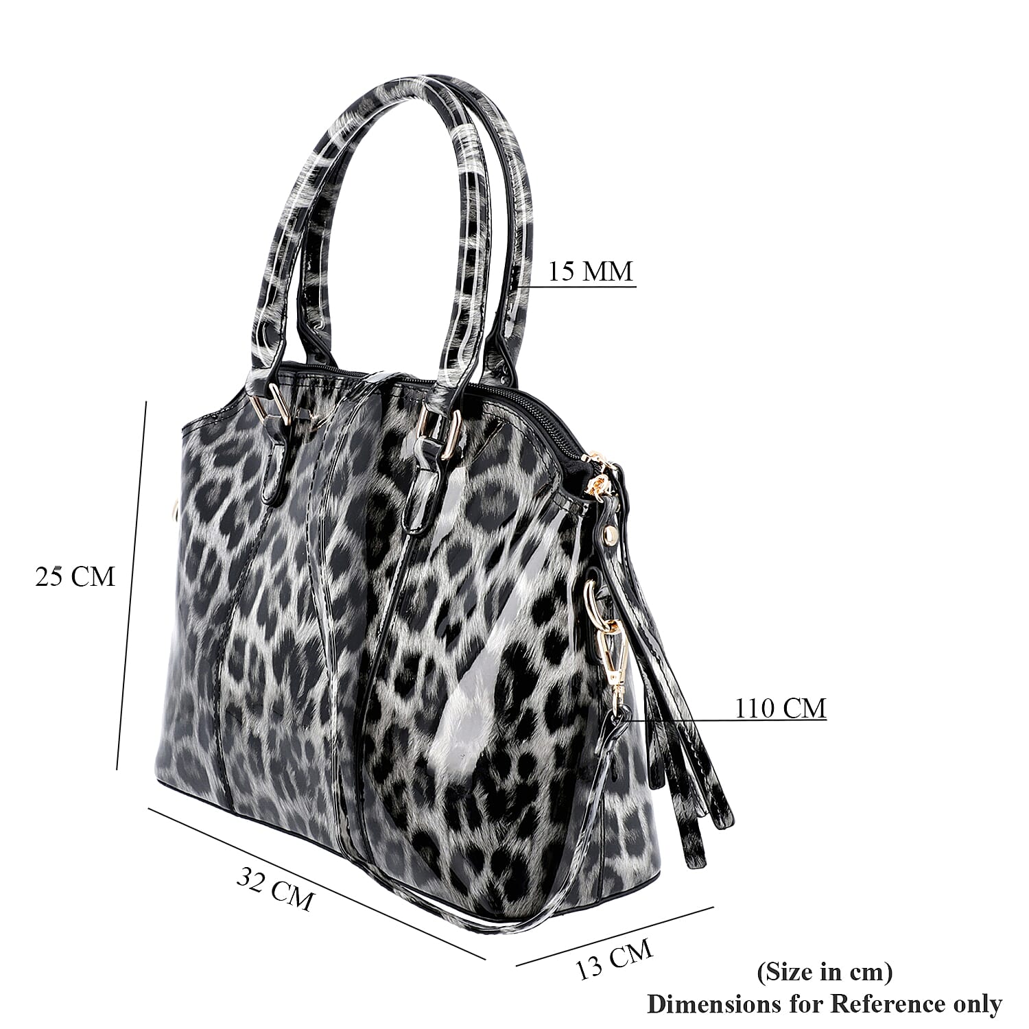 Black and White Leopard Pattern Tote Bag with Zipper Closure and Detachable Shoulder Strap (Size32x25x13 Cm)