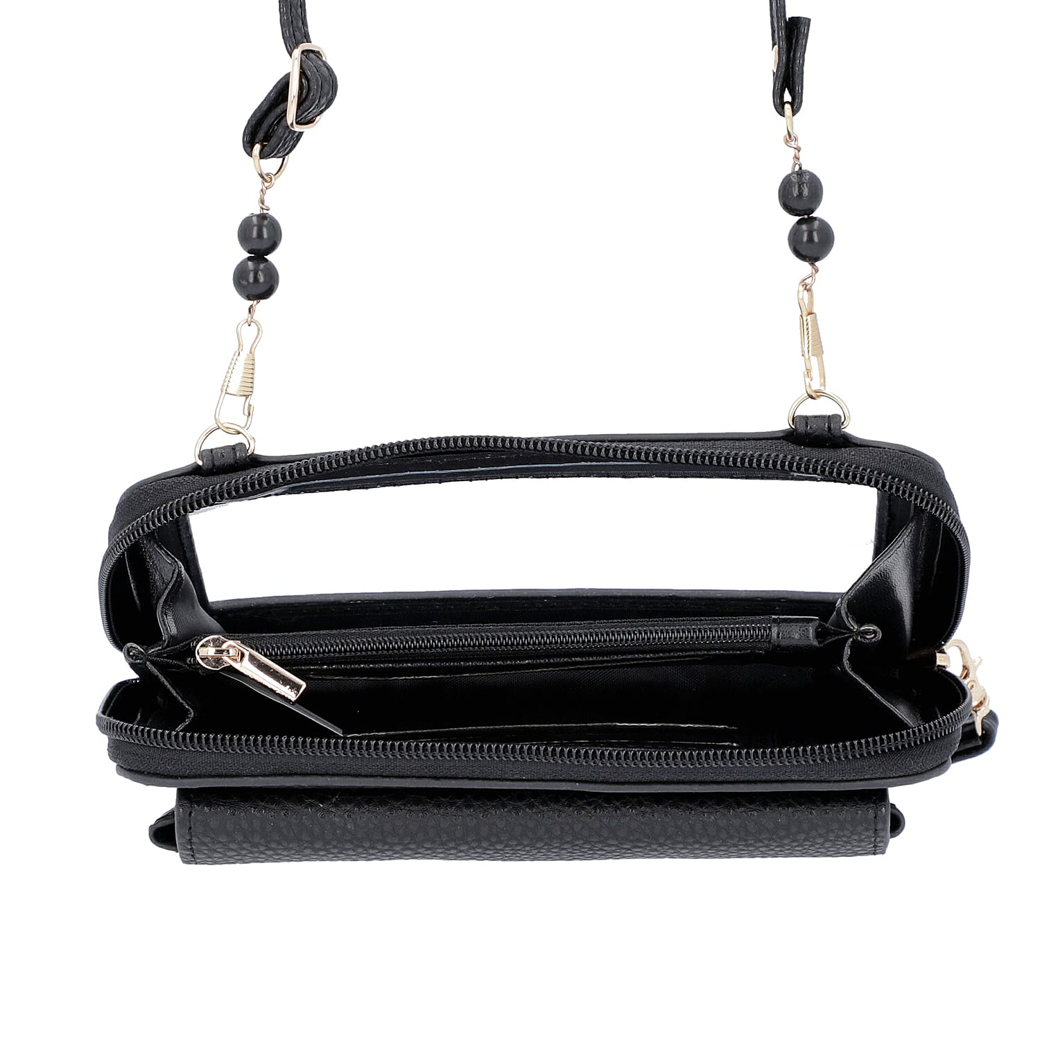 Designer Inspired- Bead Crossbody Bag with Touch Screen Window and Zipper  Closure (Size 18x4x11Cm) - Black