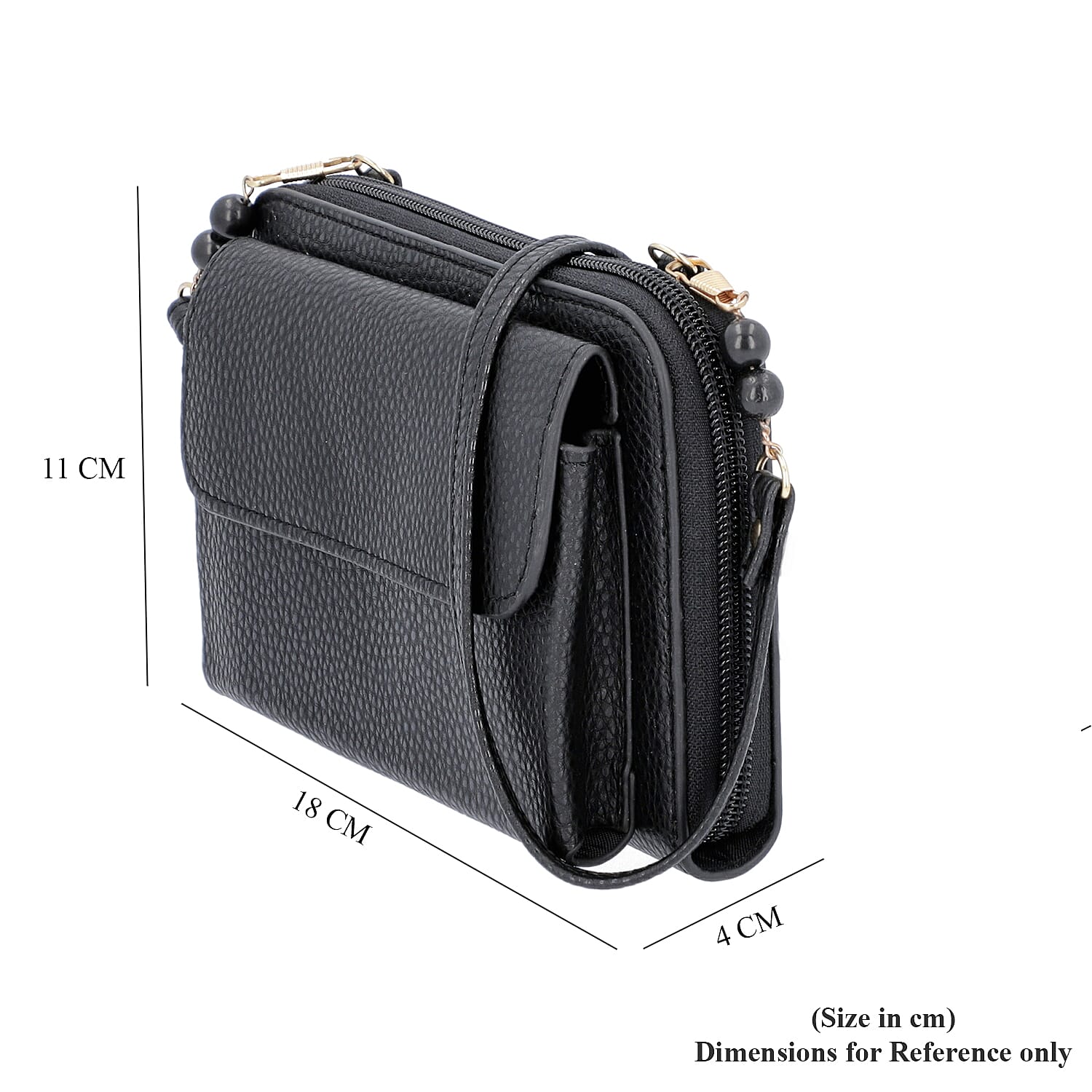 Designer Inspired- Bead Crossbody Bag with Touch Screen Window and Zipper  Closure (Size 18x4x11Cm) - Black