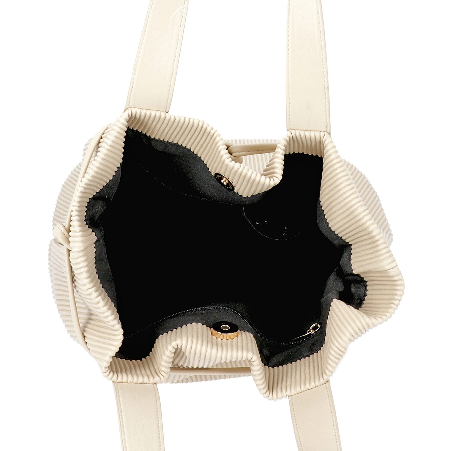 Stripe Pattern Drawstring Handbag with Magnetic Closure (Size 27x15x30 Cm) - Cream