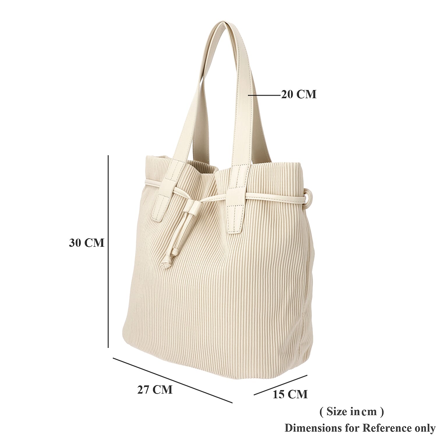 Stripe Pattern Drawstring Handbag with Magnetic Closure (Size 27x15x30 Cm) - Cream