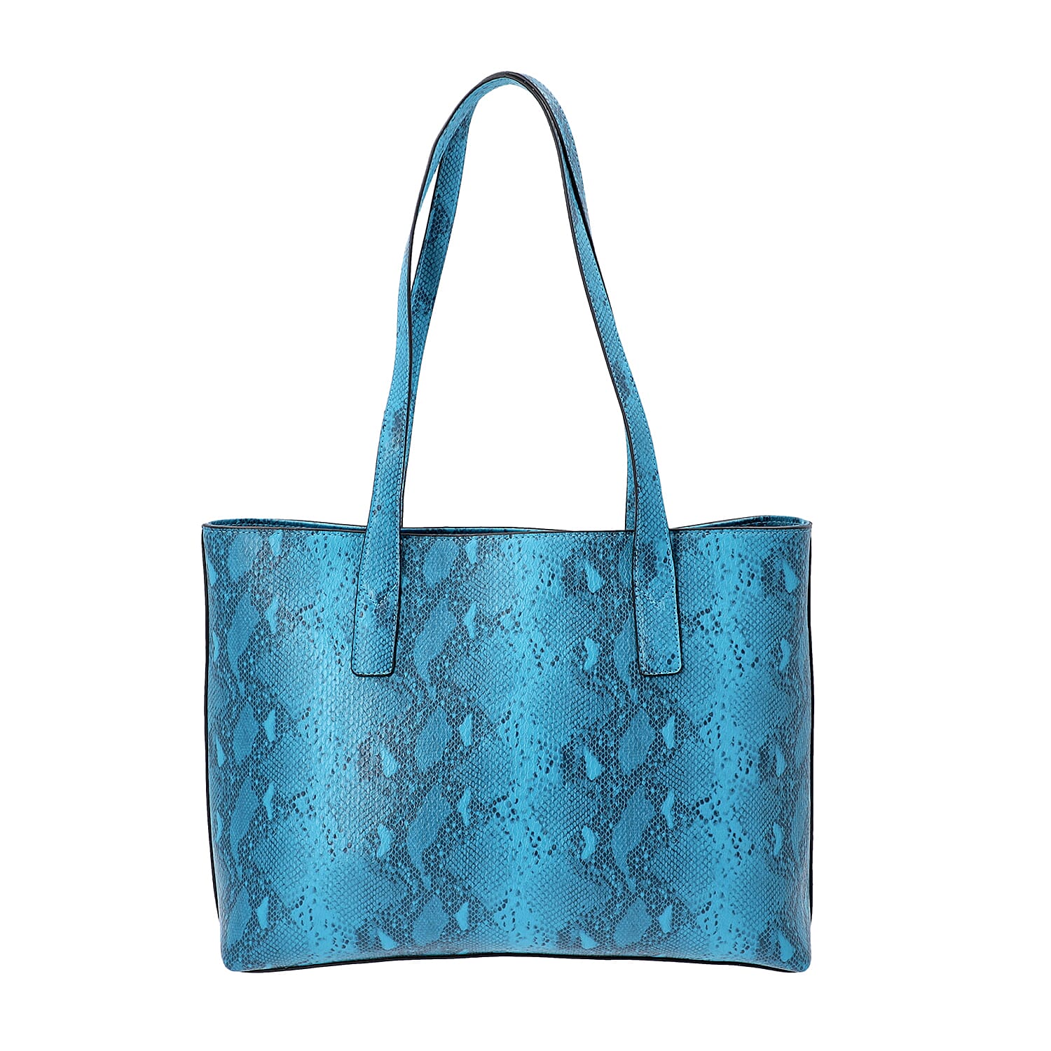 Light Blue Retro Snake Skin Pattern Handbag with Zipper Closure (Size 37x11x28 Cm)