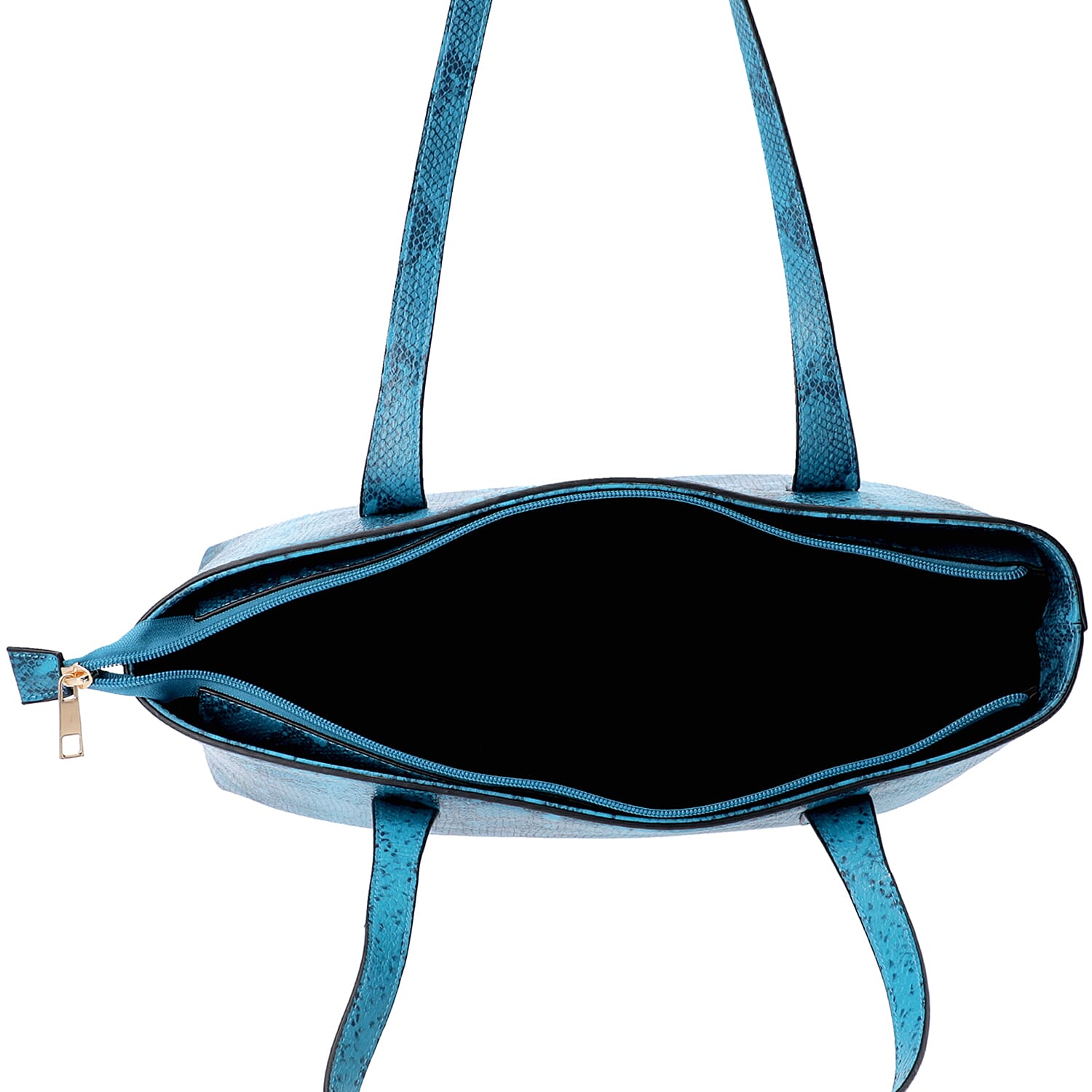 Light Blue Retro Snake Skin Pattern Handbag with Zipper Closure (Size 37x11x28 Cm)