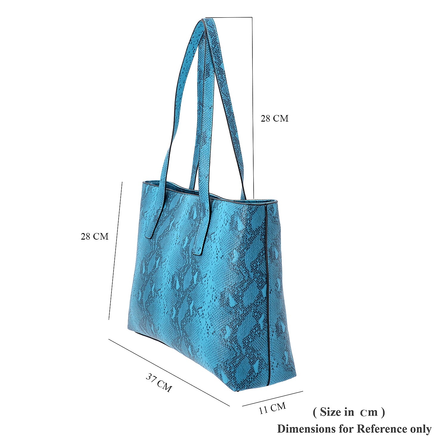 Light Blue Retro Snake Skin Pattern Handbag with Zipper Closure (Size 37x11x28 Cm)