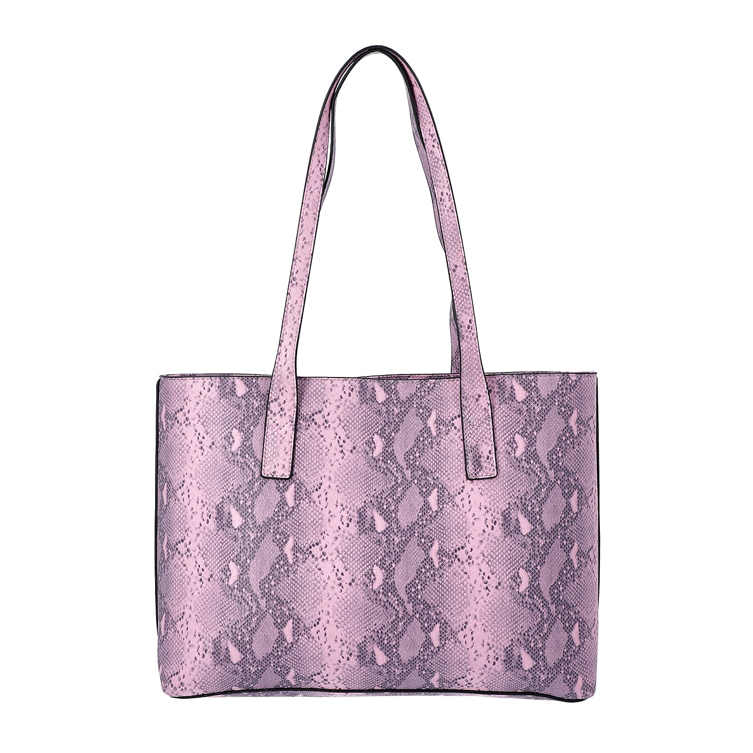 Light Pink Retro Snake Skin Pattern Handbag with Zipper Closure (Size 37x11x28 Cm)