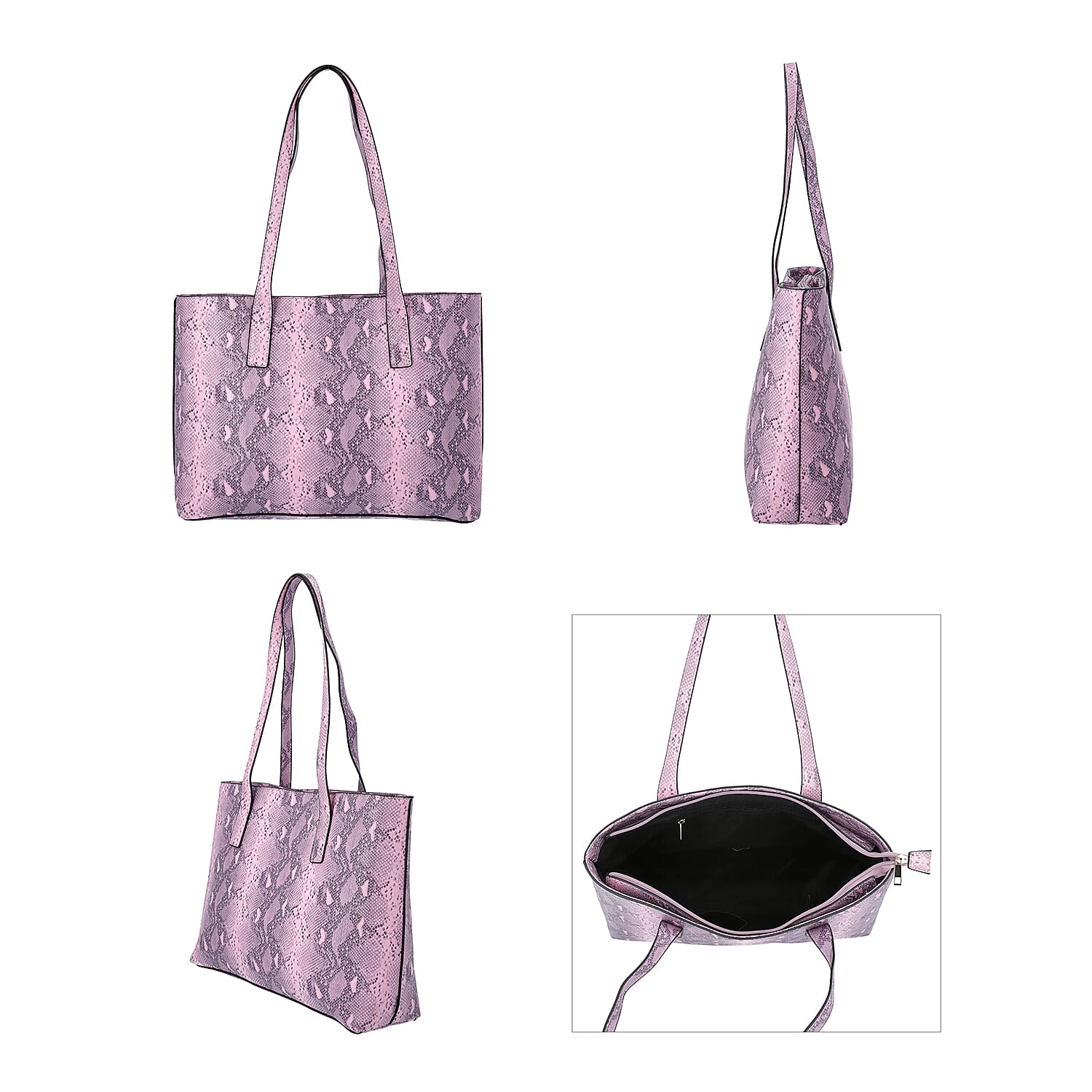 Light Pink Retro Snake Skin Pattern Handbag with Zipper Closure (Size 37x11x28 Cm)