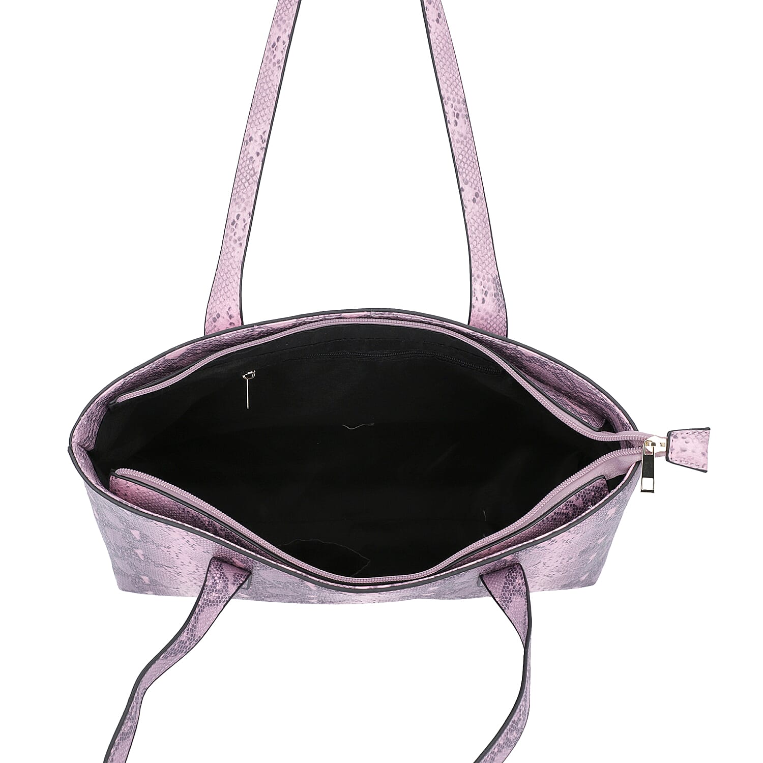 Light Pink Retro Snake Skin Pattern Handbag with Zipper Closure (Size 37x11x28 Cm)