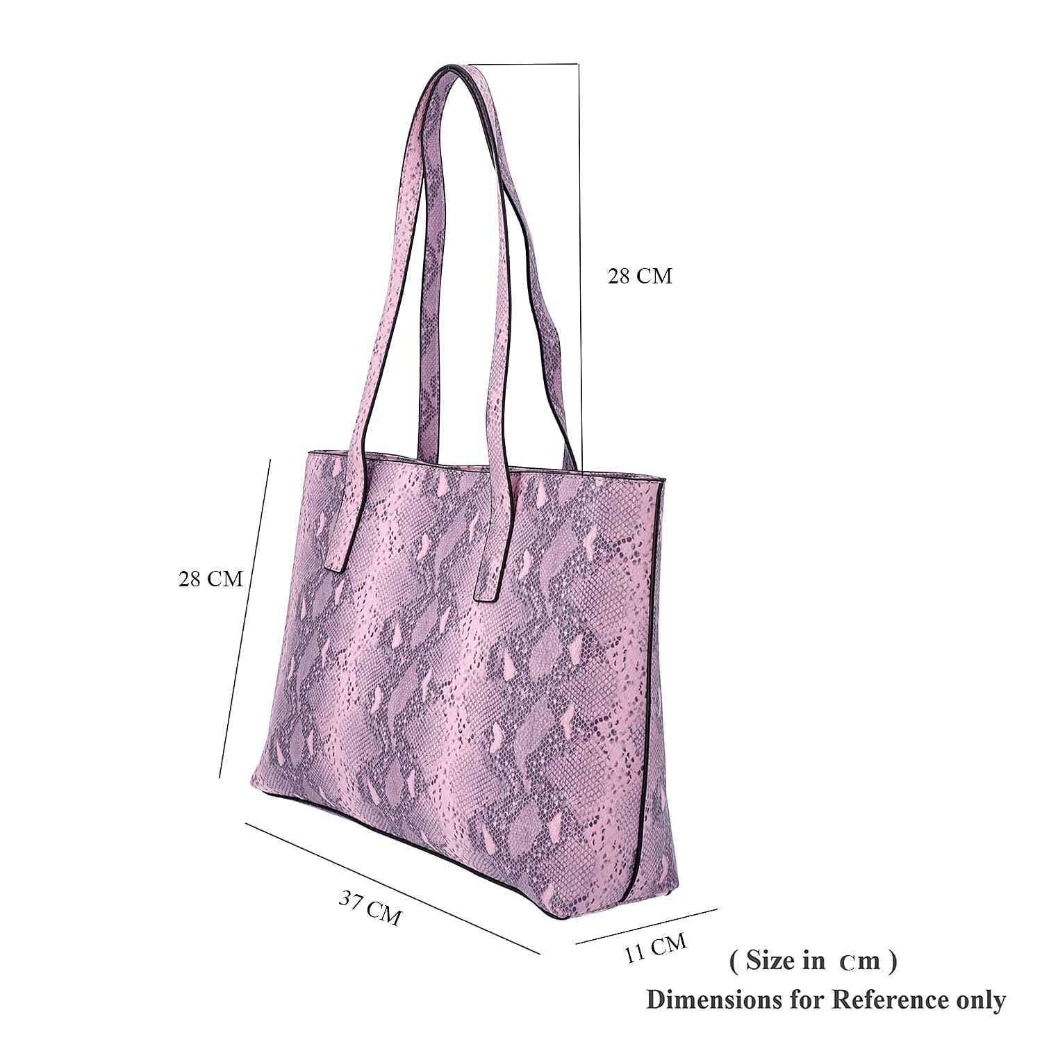 Light Pink Retro Snake Skin Pattern Handbag with Zipper Closure (Size 37x11x28 Cm)