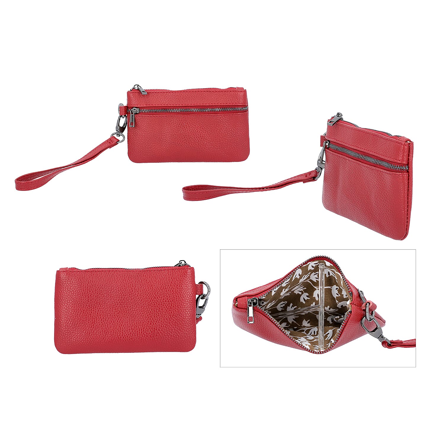 2 Piece Set - 100% Genuine Leather Wristlet Bag (Size 15x3x9cm) and Key-Coin Bag (11x6cm) - Burgundy