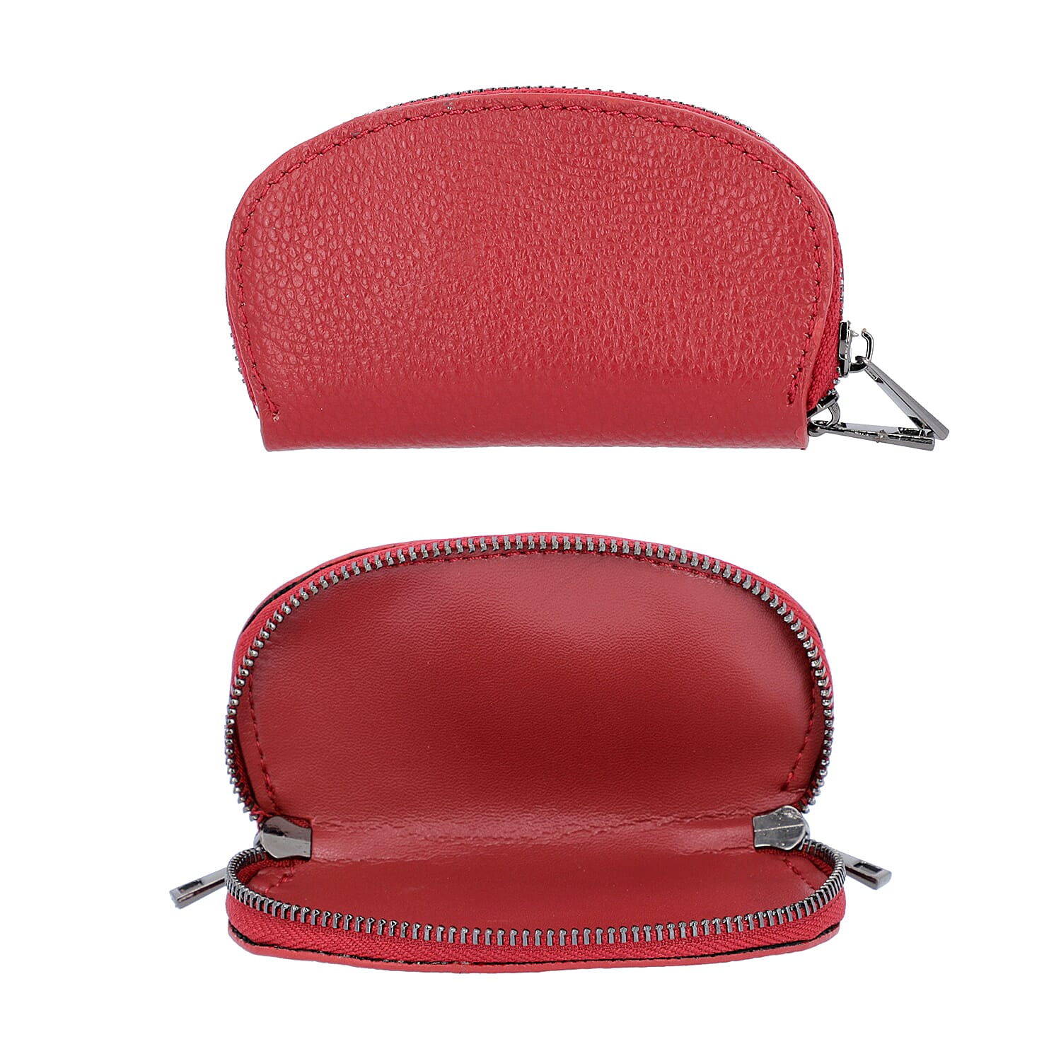 2 Piece Set - 100% Genuine Leather Wristlet Bag (Size 15x3x9cm) and Key-Coin Bag (11x6cm) - Burgundy