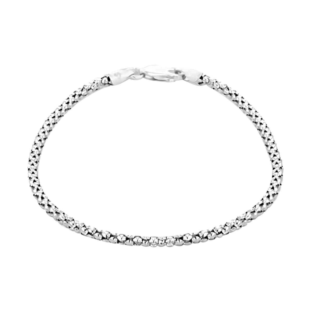 One Time Deal- Rhodium Overlay Sterling Silver Popcorn Bracelet (Size 7.5) with Lobster Clasp