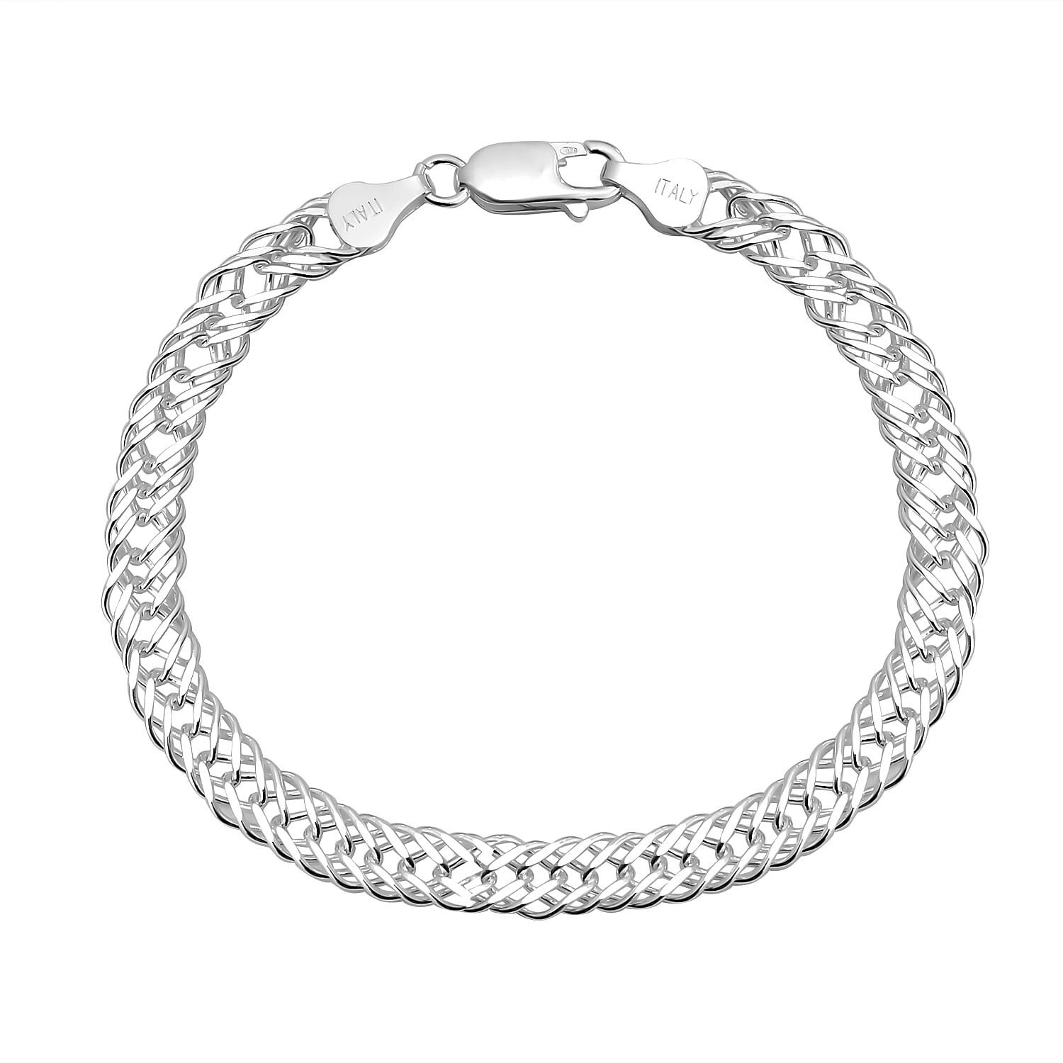 Hatton Garden Closeout Deal - Sterling Silver Double Curb Bracelet (Size - 7.5) With Lobster Clasp