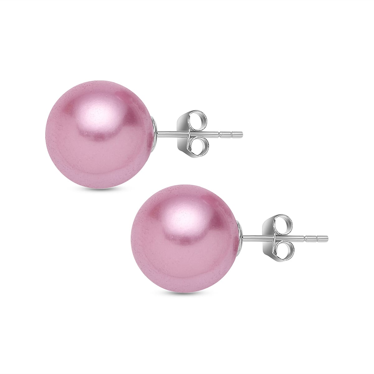 Purple Shell Pearl Stud Earrings (with Push Back) in Rhodium Overlay Sterling Silver