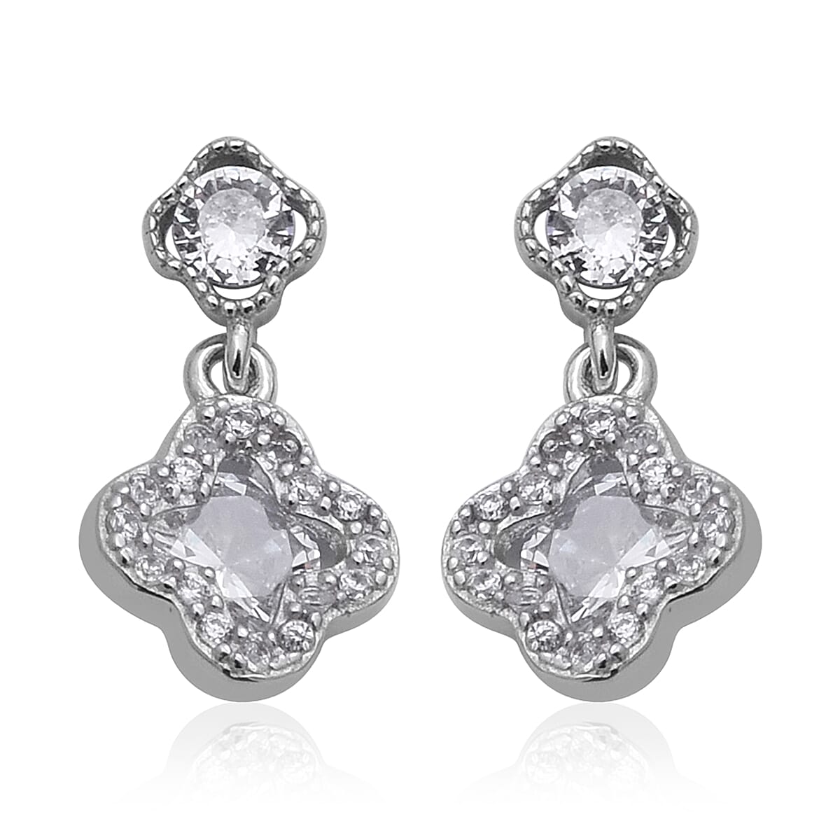 Silver with Rhodium Finish Diamond Cut Earring with Push Back outlet Clasp