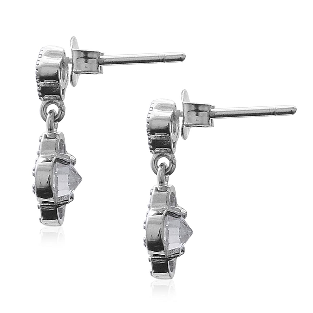 ELANZA Simulated Diamond (Rnd) Earrings (with Push Back) in Rhodium Overlay Sterling Silver