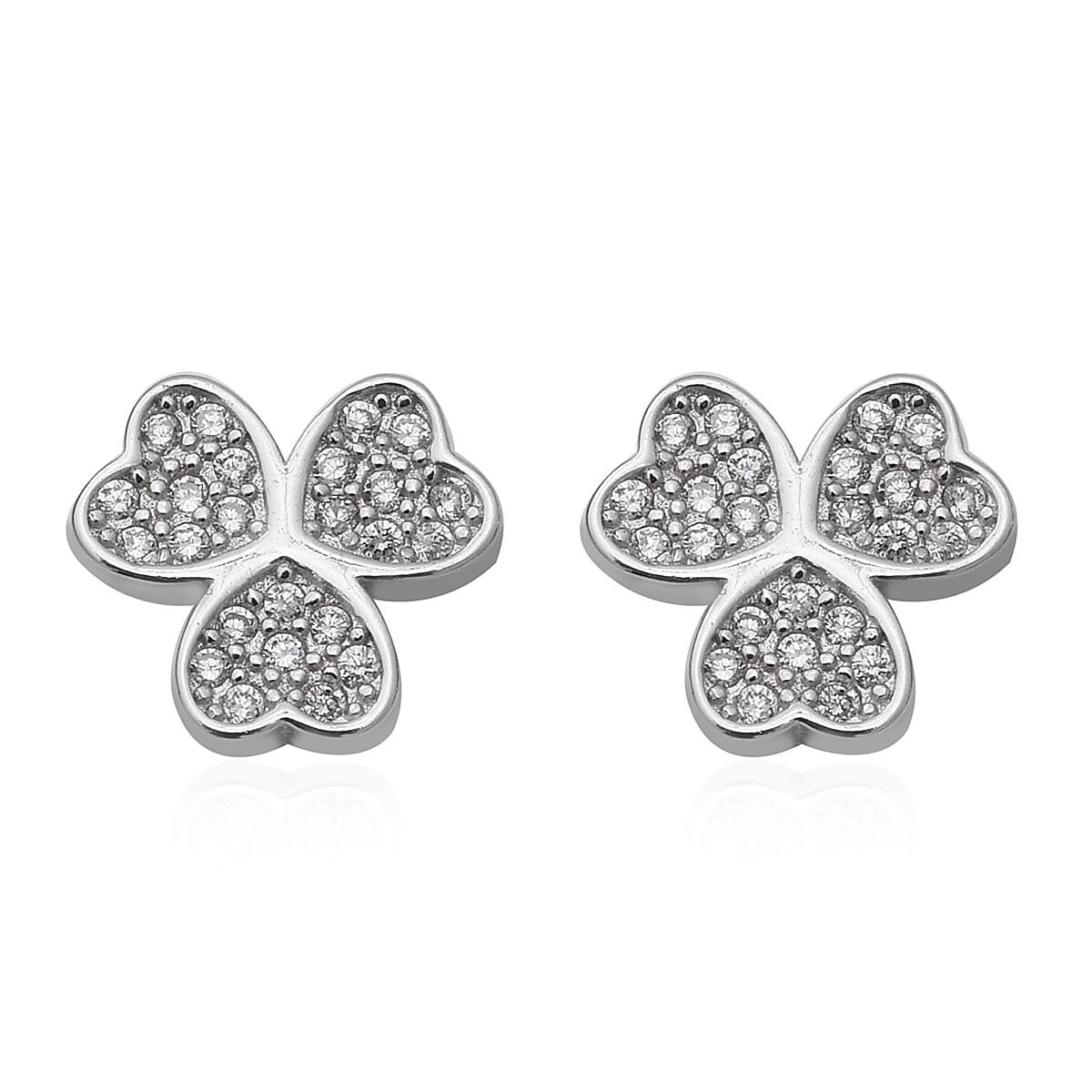 ELANZA Simulated Diamond (Rnd) Stud Earrings (with Push Back) in Rhodium Overlay Sterling Silver