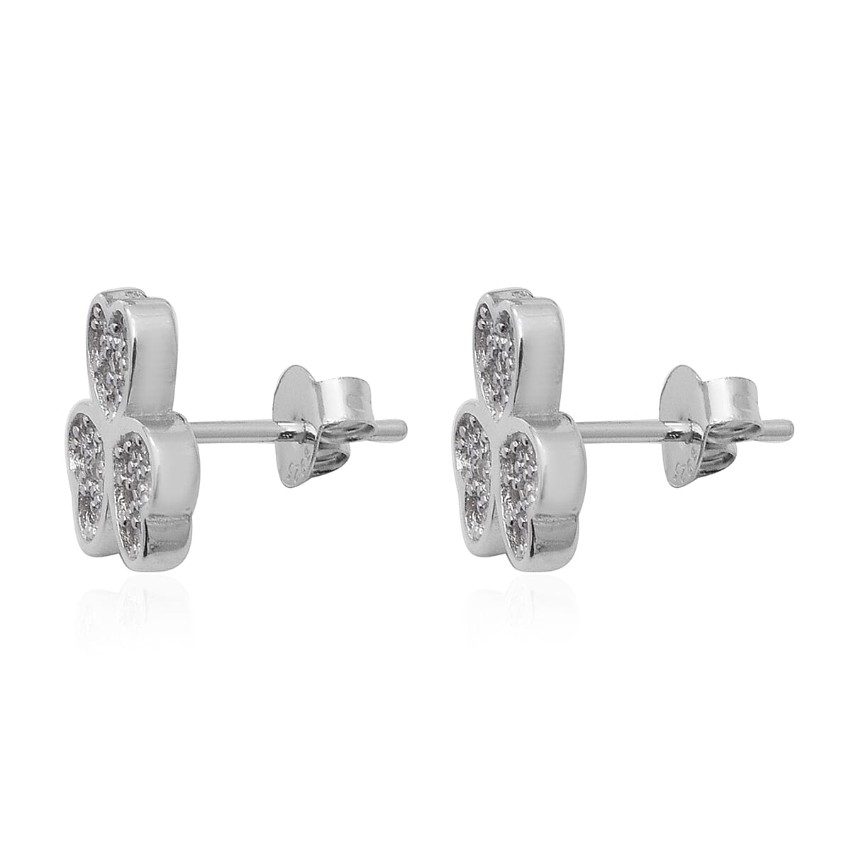 ELANZA Simulated Diamond (Rnd) Stud Earrings (with Push Back) in Rhodium Overlay Sterling Silver