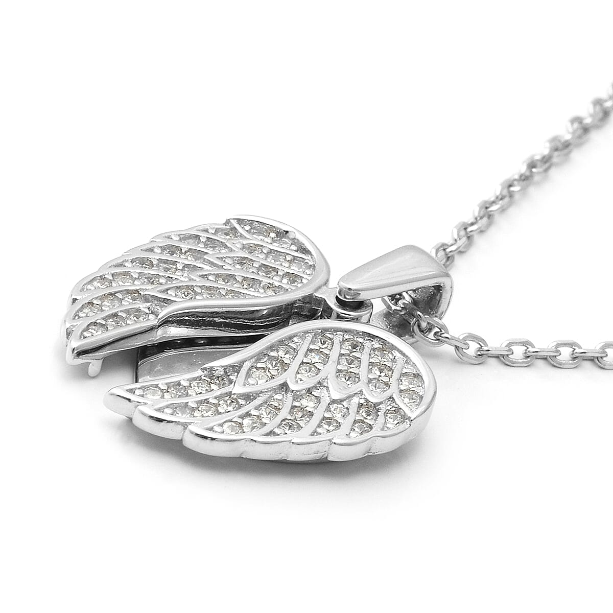 ELANZA Simulated Diamond (Rnd) Adjustable Necklace (Size 17 with 1 inch Extender) in Rhodium Overlay Sterling Silver, Silver wt 6.10 Gms