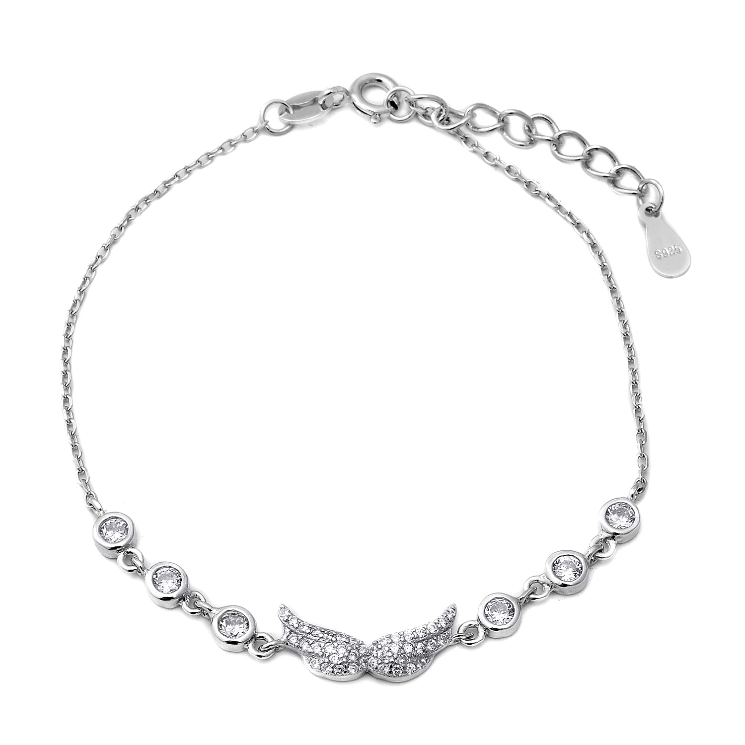 ELANZA Simulated Diamond (Rnd) Adjustable Bracelet (Size 6.75 with 1 inch Extender) in Rhodium Overlay Sterling Silver