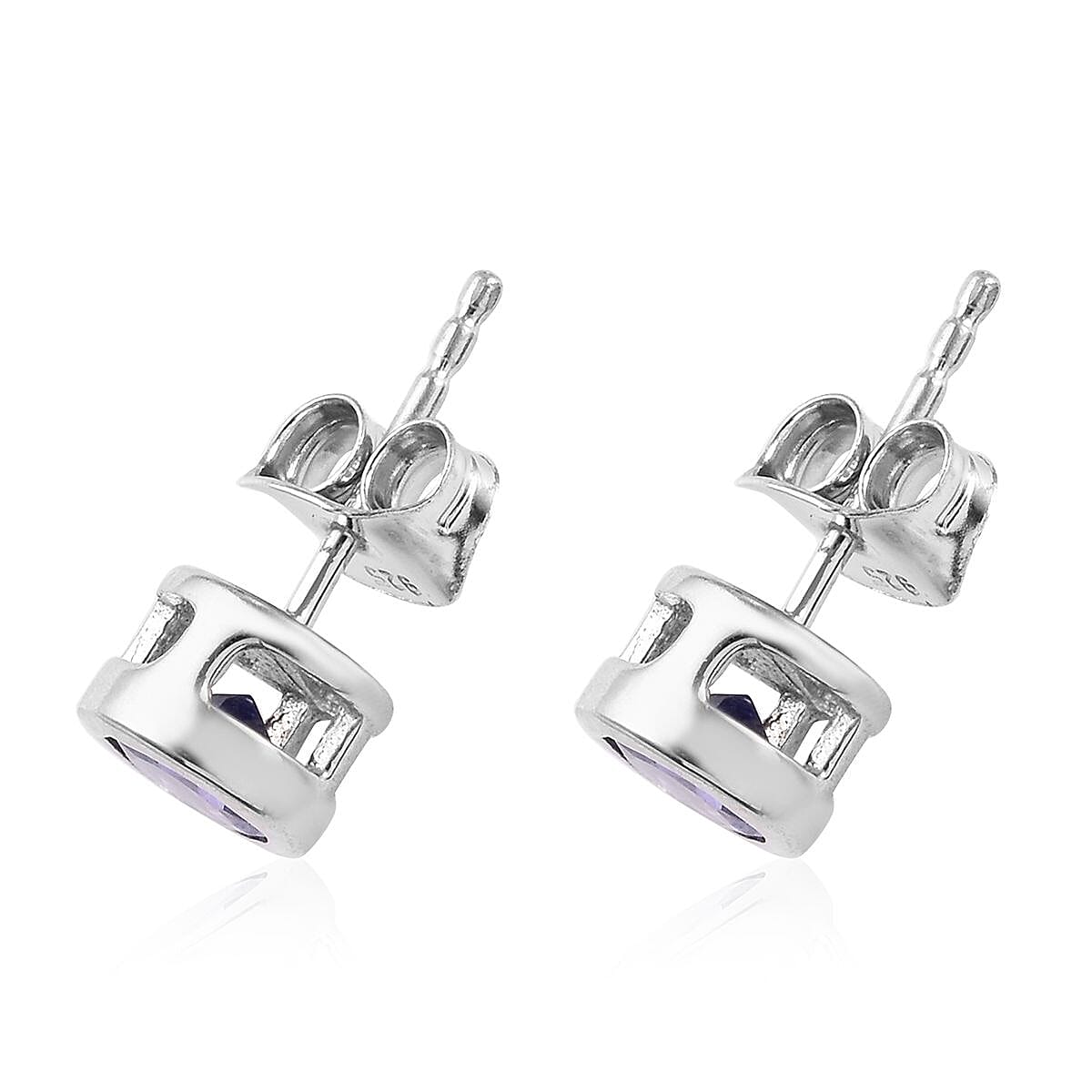 Tanzanite Stud Earrings (Rnd 5mm) )(with Push Back) in Platinum Overlay Sterling Silver 5mm  0.88 Ct.