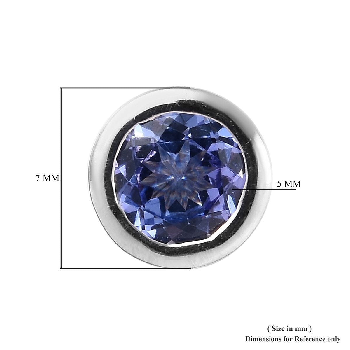 Tanzanite Stud Earrings (Rnd 5mm) )(with Push Back) in Platinum Overlay Sterling Silver 5mm  0.88 Ct.