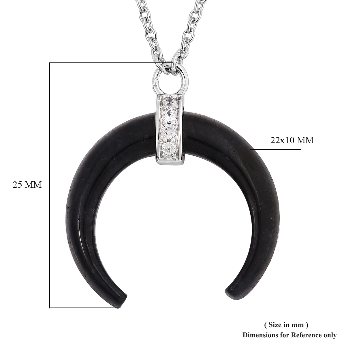 GP - Black Jade, Natural Cambodian Zircon and Blue Sapphire Crescent Horn Necklace (Size 18) in Rhodium Overlay Sterling Silver 7.87 Ct.