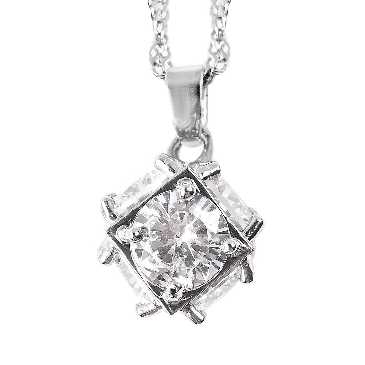 2 Piece Set - Simulated Diamond Pendant with Chain (Size 20 with 2 inch Extender) and Lever Back  Earrings in Silver Tone