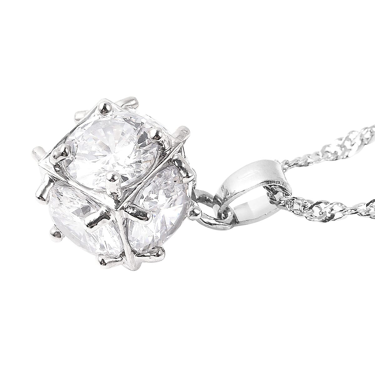 2 Piece Set - Simulated Diamond Pendant with Chain (Size 20 with 2 inch Extender) and Lever Back  Earrings in Silver Tone