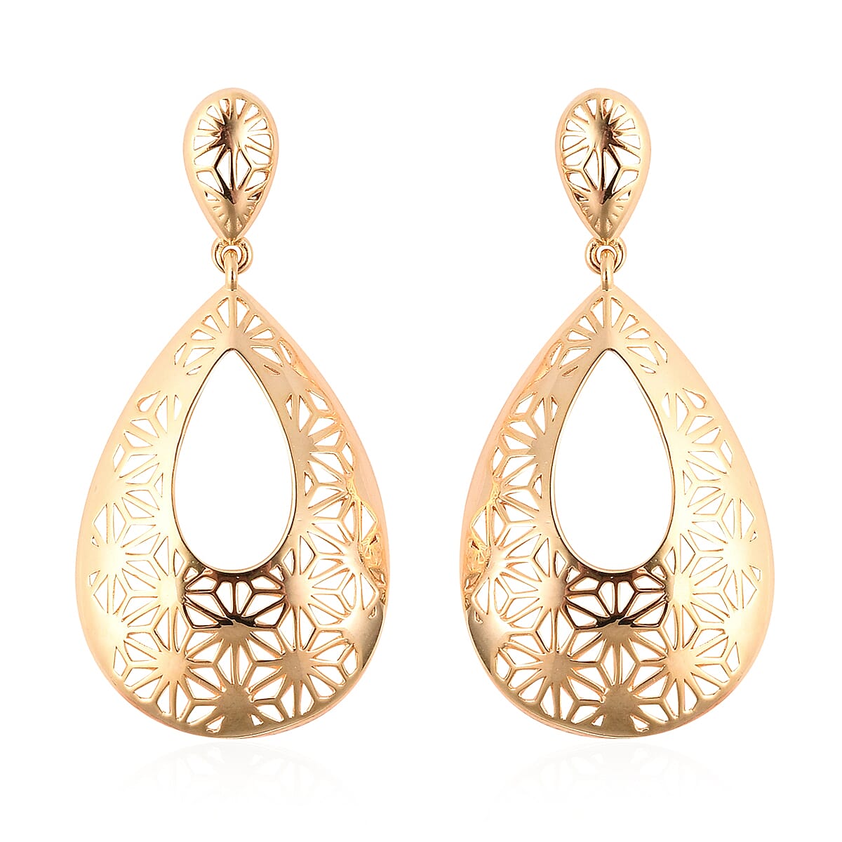 GP - Blue Sapphire Dangle Earrings (with Push Back) in Yellow Gold Overlay Sterling Silver