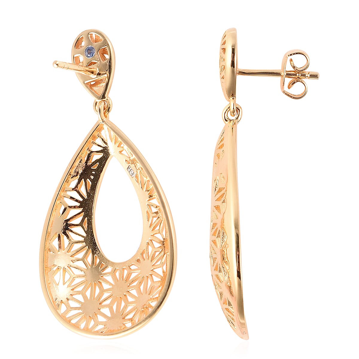 GP - Blue Sapphire Dangle Earrings (with Push Back) in Yellow Gold Overlay Sterling Silver