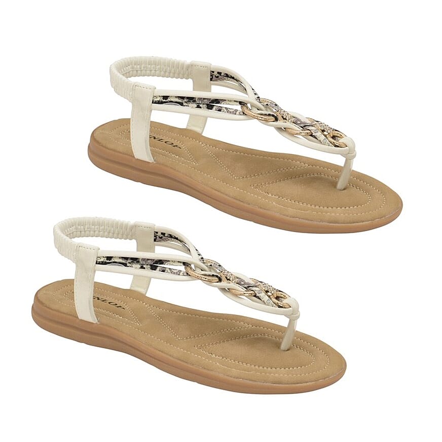 Dunlop Nikita Embellished Toe Post Flat Sandals (Size 6) - White