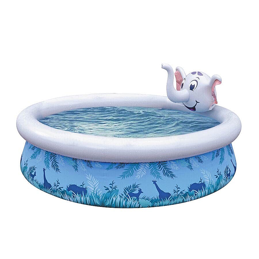 Inflatable Elephant Kids Swimming Pool with Spray (Size: 2.05x47cm) - Blue and White
