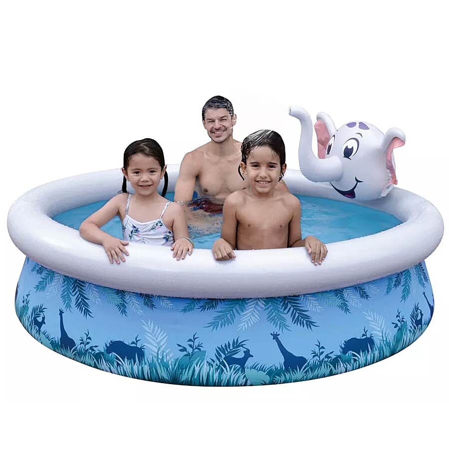 Inflatable Elephant Kids Swimming Pool with Spray (Size: 2.05x47cm) - Blue and White