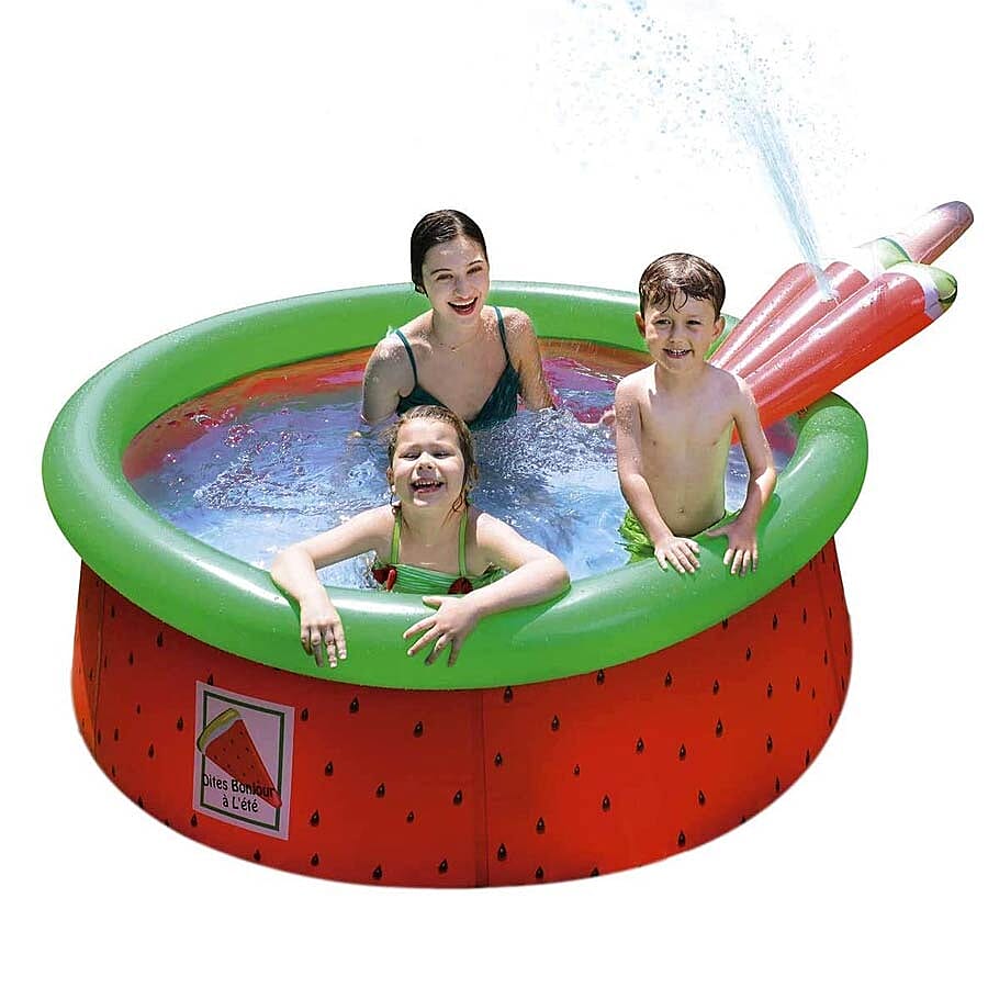 Inflatable Watermelon Kids Swimming Pool with Spray (Size: 1.75mx62cm) - Red and Green