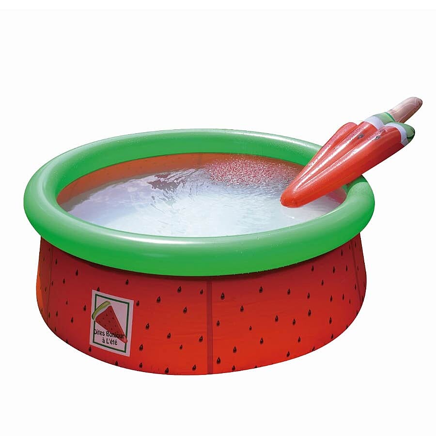 Inflatable Watermelon Kids Swimming Pool with Spray (Size: 1.75mx62cm) - Red and Green