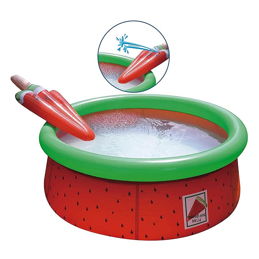 Inflatable Watermelon Kids Swimming Pool with Spray (Size: 1.75mx62cm) - Red and Green