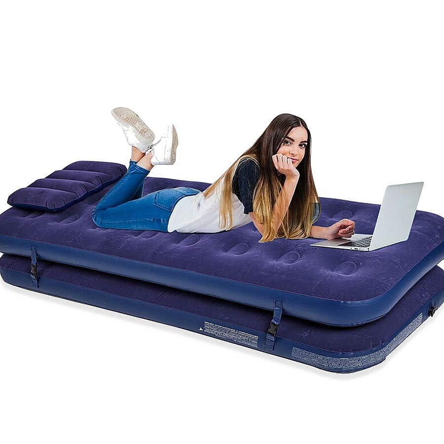 3 in 1 Inflatable Airbed Mattress with 2 Pillows (Size 191x73x22 Cm)