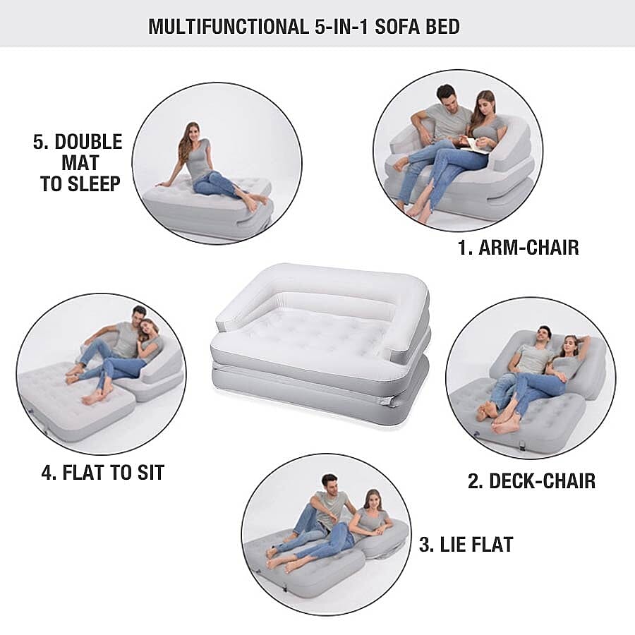 Multifunctional 5-in-1 Sofa Bed with Electric Pump (Size: 198x138x62cm) - White