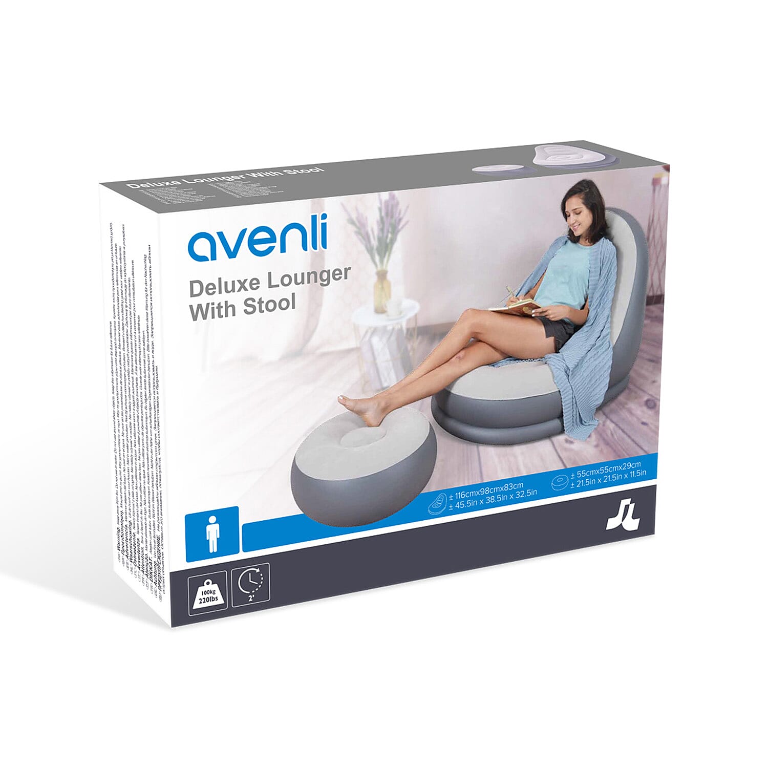 2 Piece Set - Deluxe Lounger Chair with Ottoman Foot Stool (Size 116x98x83 Cm) - Grey