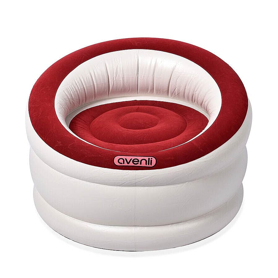 Deluxe Inflatable Armchair with Backrest (Size: 85x82x60cm) - Red and White