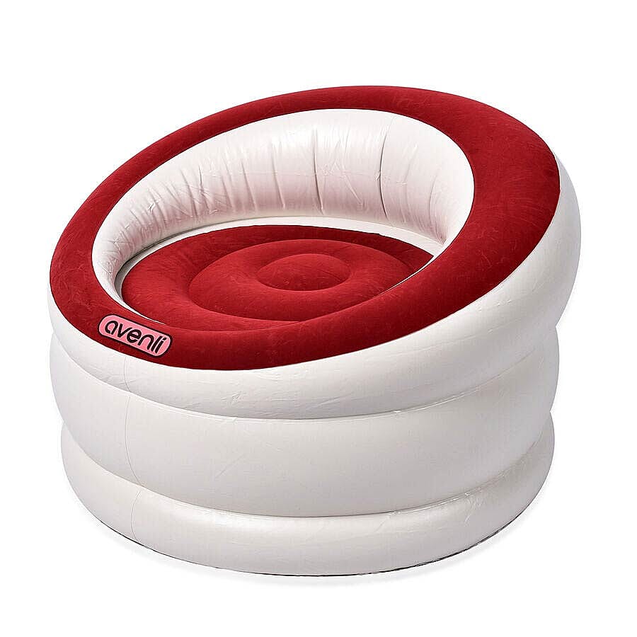 Deluxe Inflatable Armchair with Backrest (Size: 85x82x60cm) - Red and White