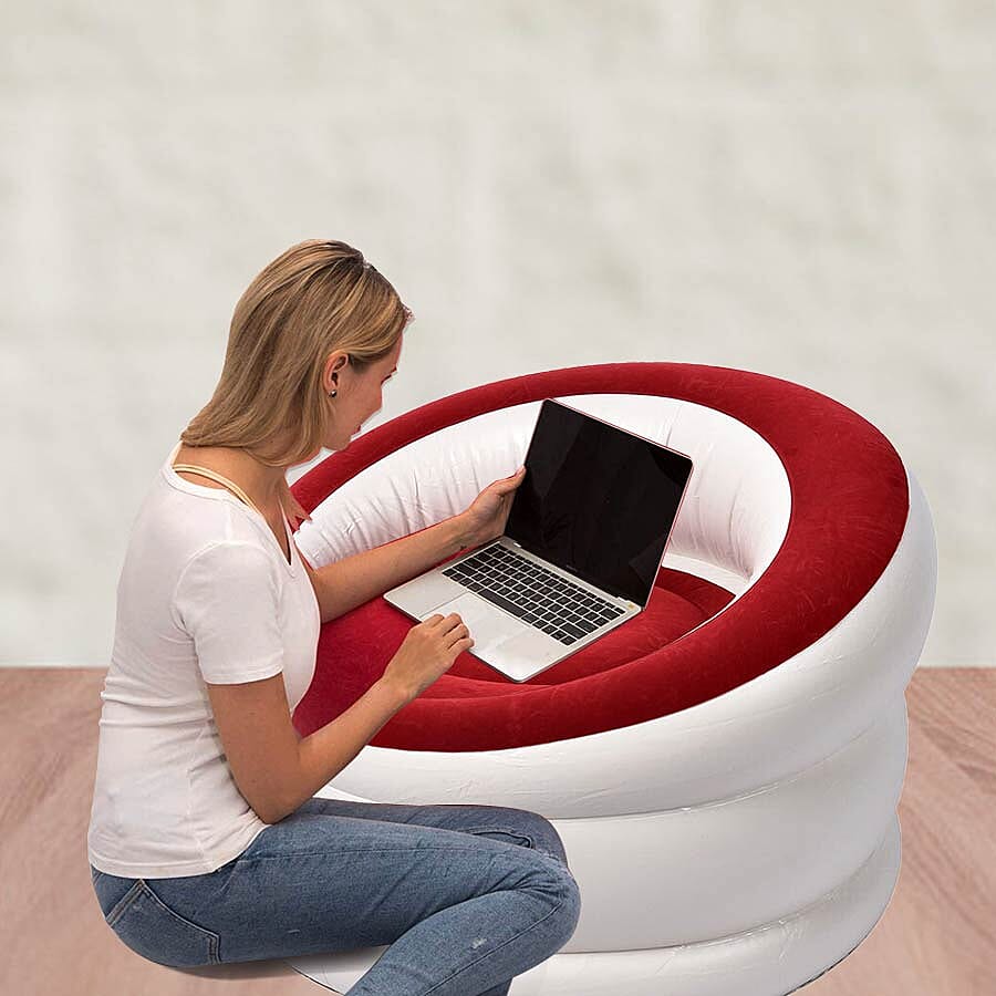 Deluxe Inflatable Armchair with Backrest (Size: 85x82x60cm) - Red and White