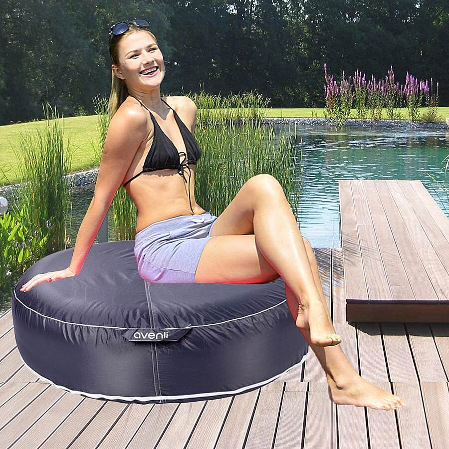 Indoor Outdoor Inflatable Round Pouffe (Size 97 Cm) - Grey