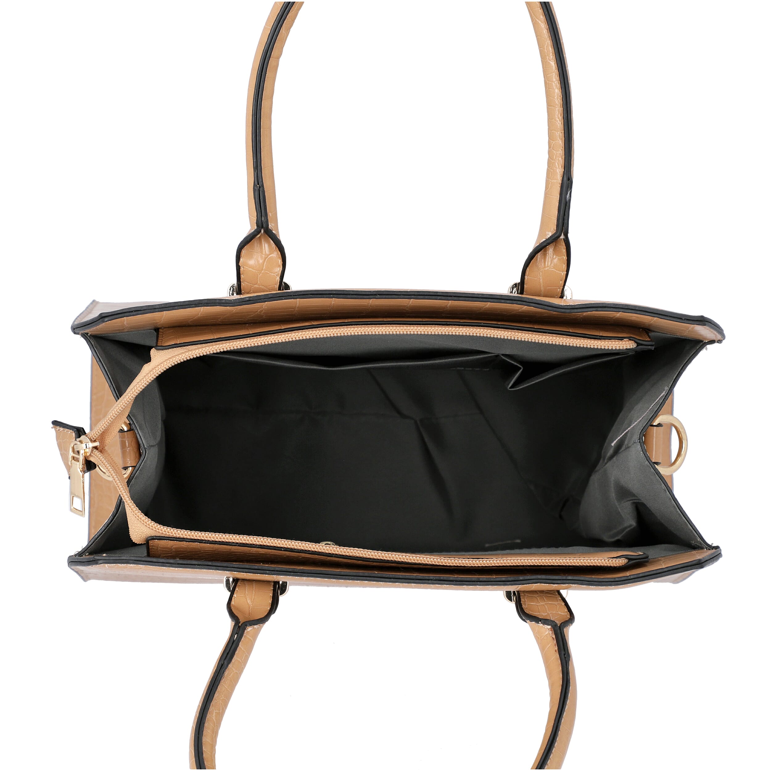 Croc Embossed Satchel Bag with Zipper Closure and Detachable Shoulder Strap (Size 32x12x28 Cm) - Light Brown