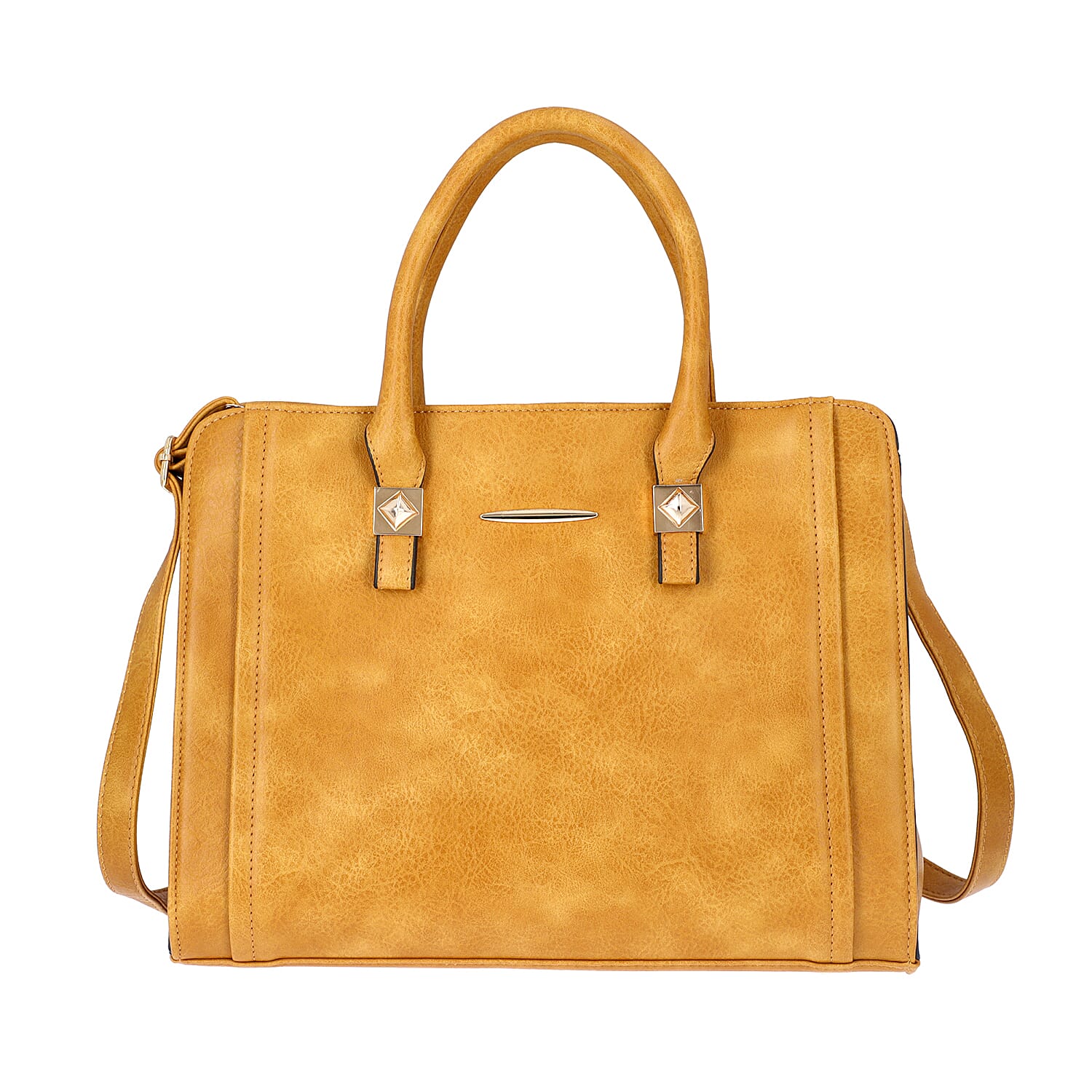 Yellow Satchel Bag with Zipper Closure and Adjustable Shoulder Strap (Size 35x9x27 Cm)