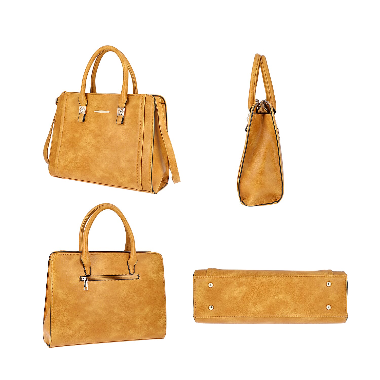 Yellow Satchel Bag with Zipper Closure and Adjustable Shoulder Strap (Size 35x9x27 Cm)