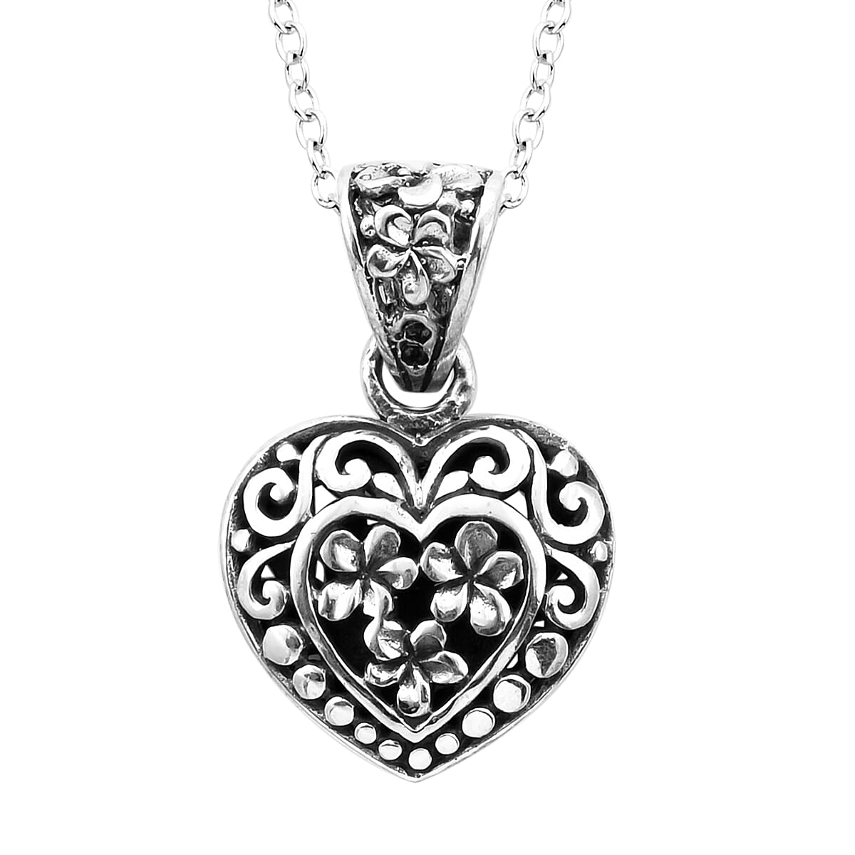 Midnight Mega Deal- Sterling Silver Filigree Heart Necklace (Size 18), Silver wt 4.00 Gms