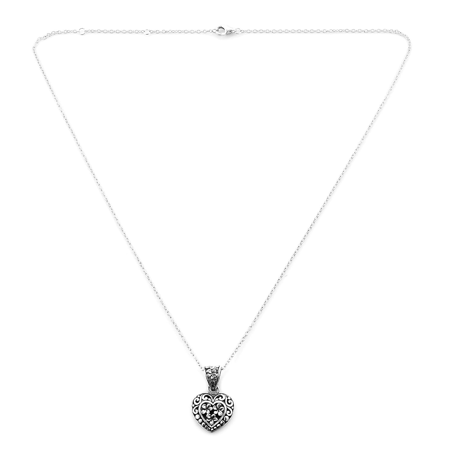 Midnight Mega Deal- Sterling Silver Filigree Heart Necklace (Size 18), Silver wt 4.00 Gms