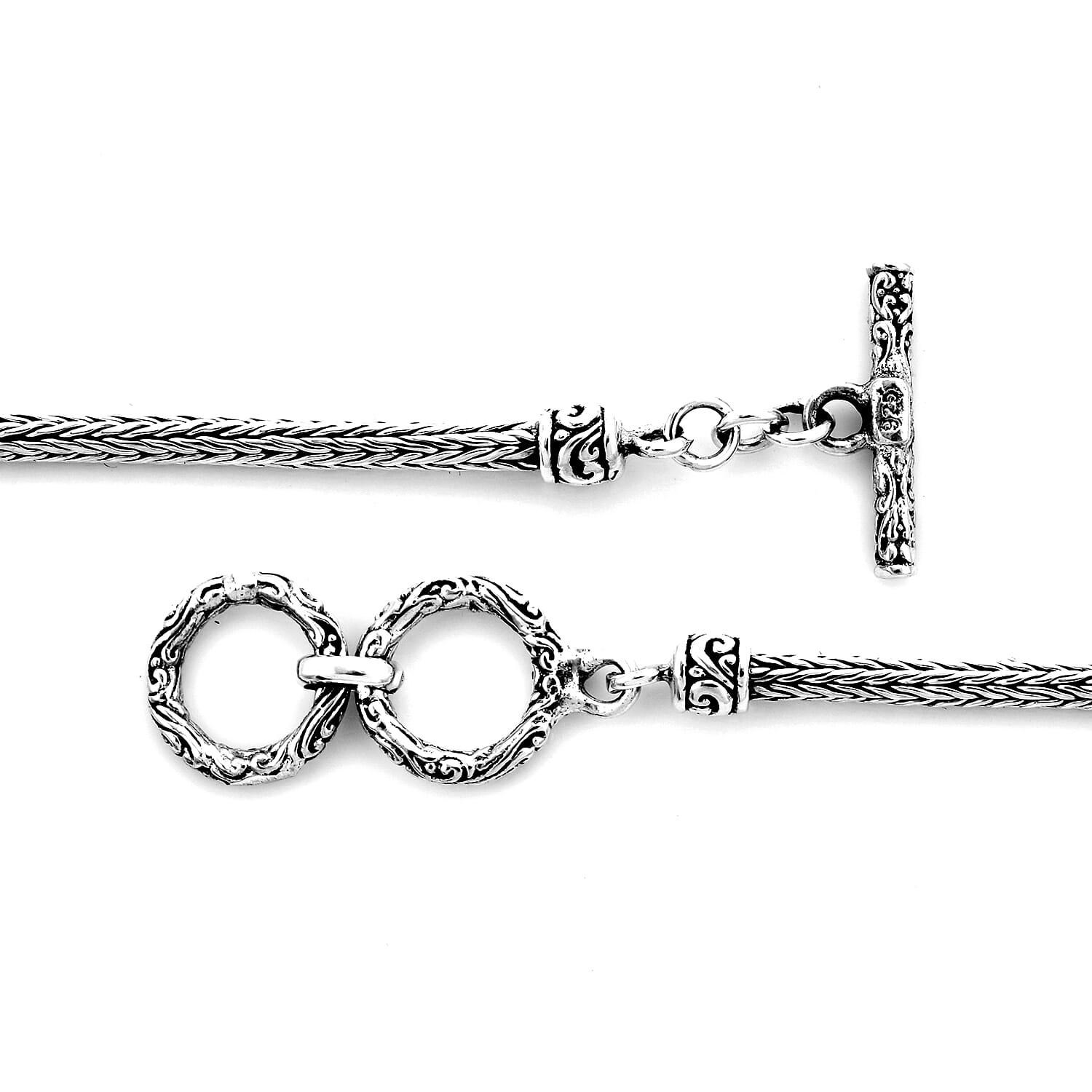 Royal Bali Collection - Sterling Silver Snake Tulang Naga Toggle Bar Bracelet (Size 7.5 with Extender), Silver wt 10.70 Gms