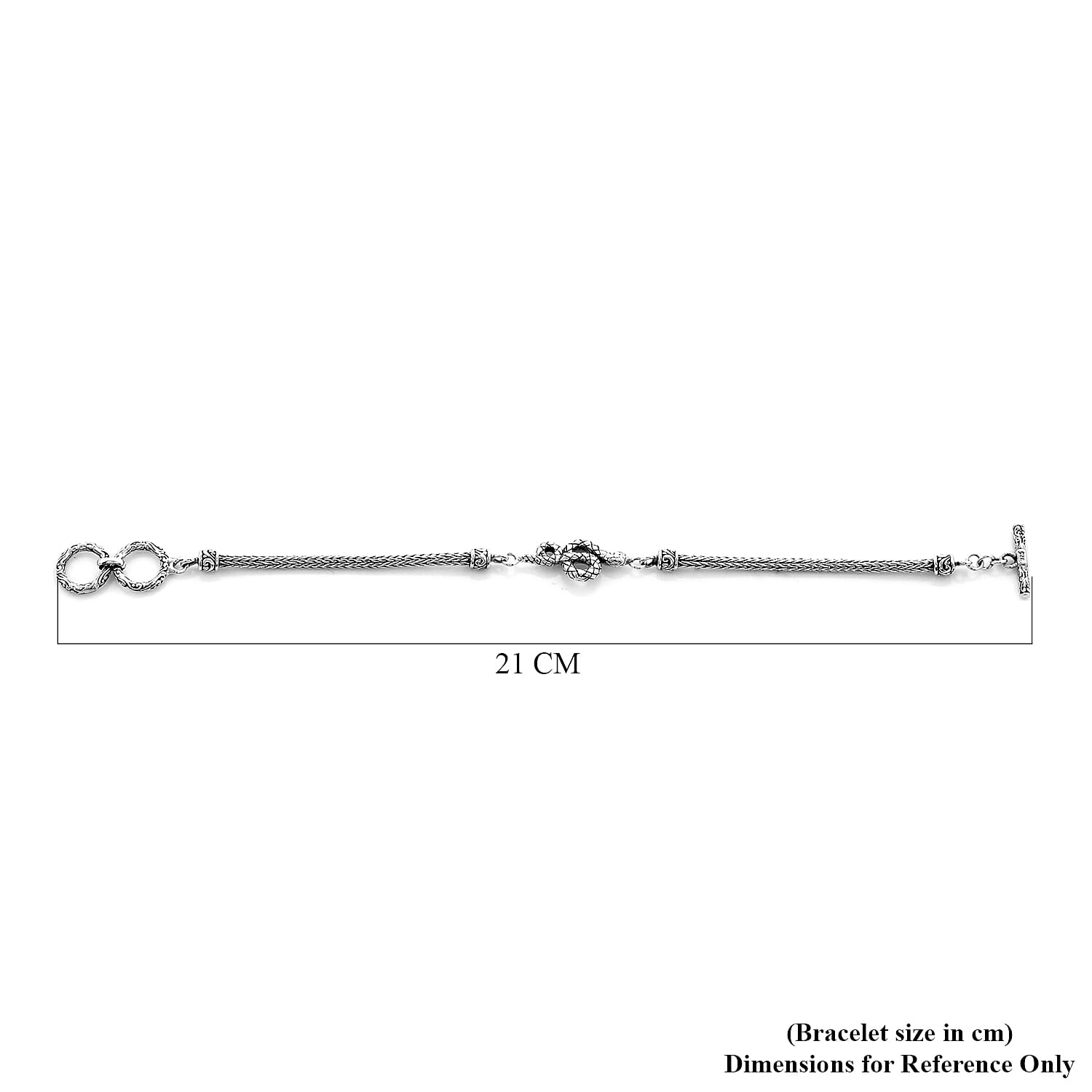 Royal Bali Collection - Sterling Silver Snake Tulang Naga Toggle Bar Bracelet (Size 7.5 with Extender), Silver wt 10.70 Gms
